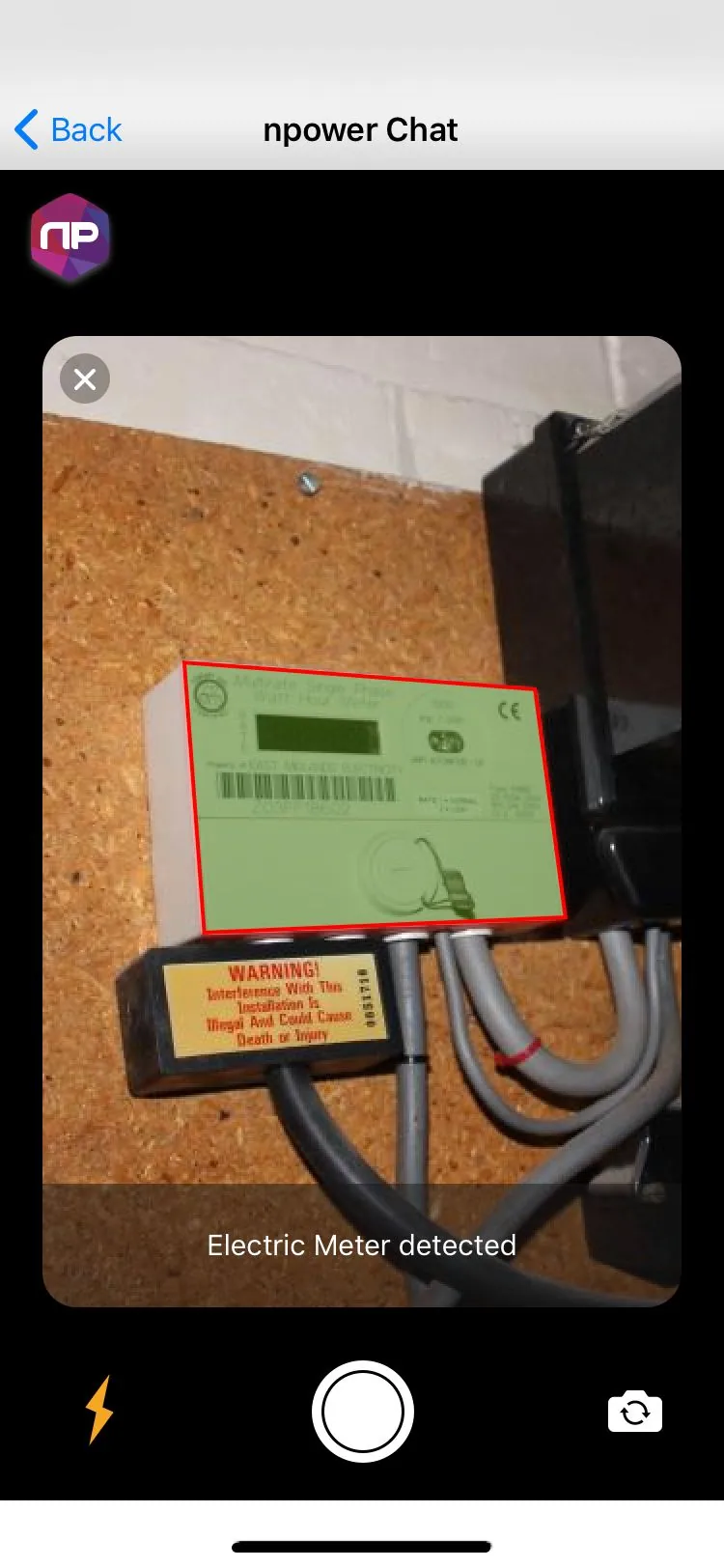 Camera view auto-detecting the electric meter in frame
