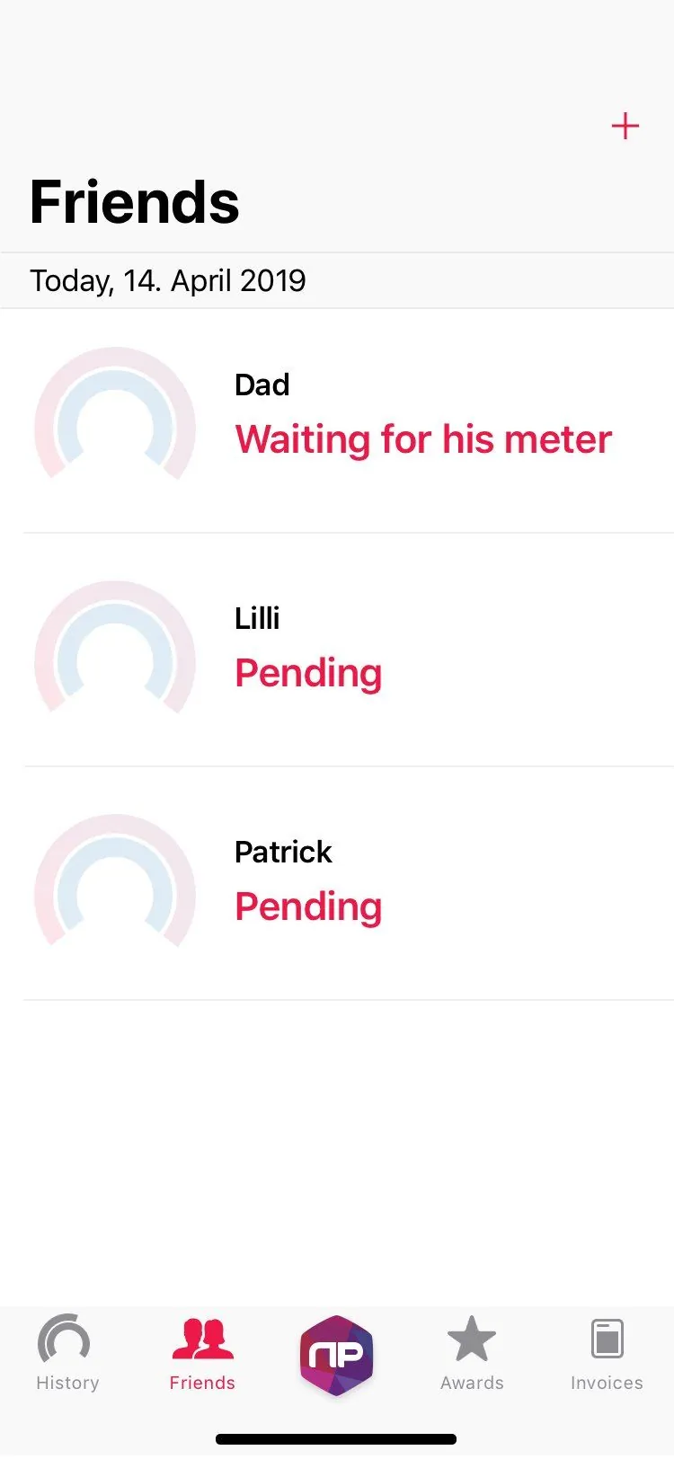 Friends list showing Dad has joined and is waiting for his meter