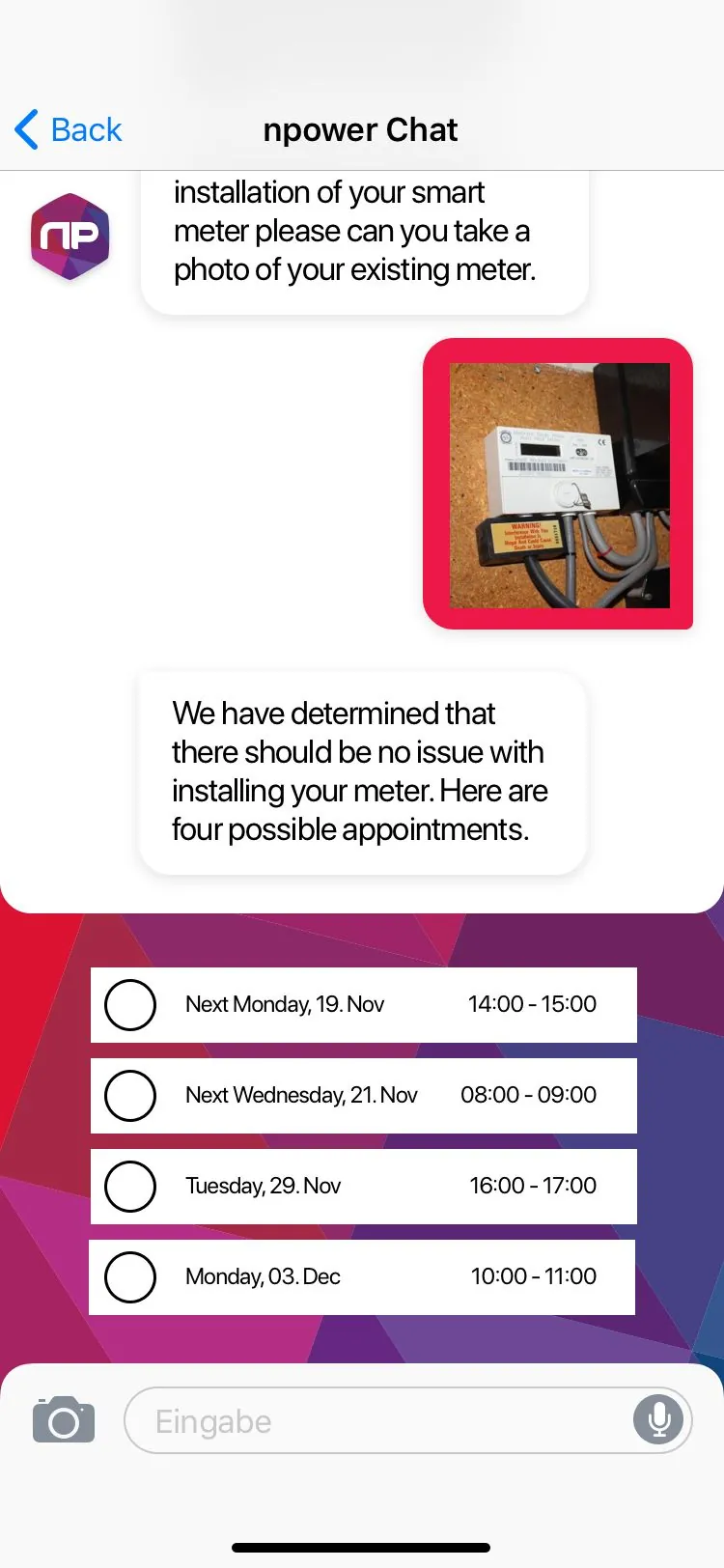 Piper offers four installation appointment slots