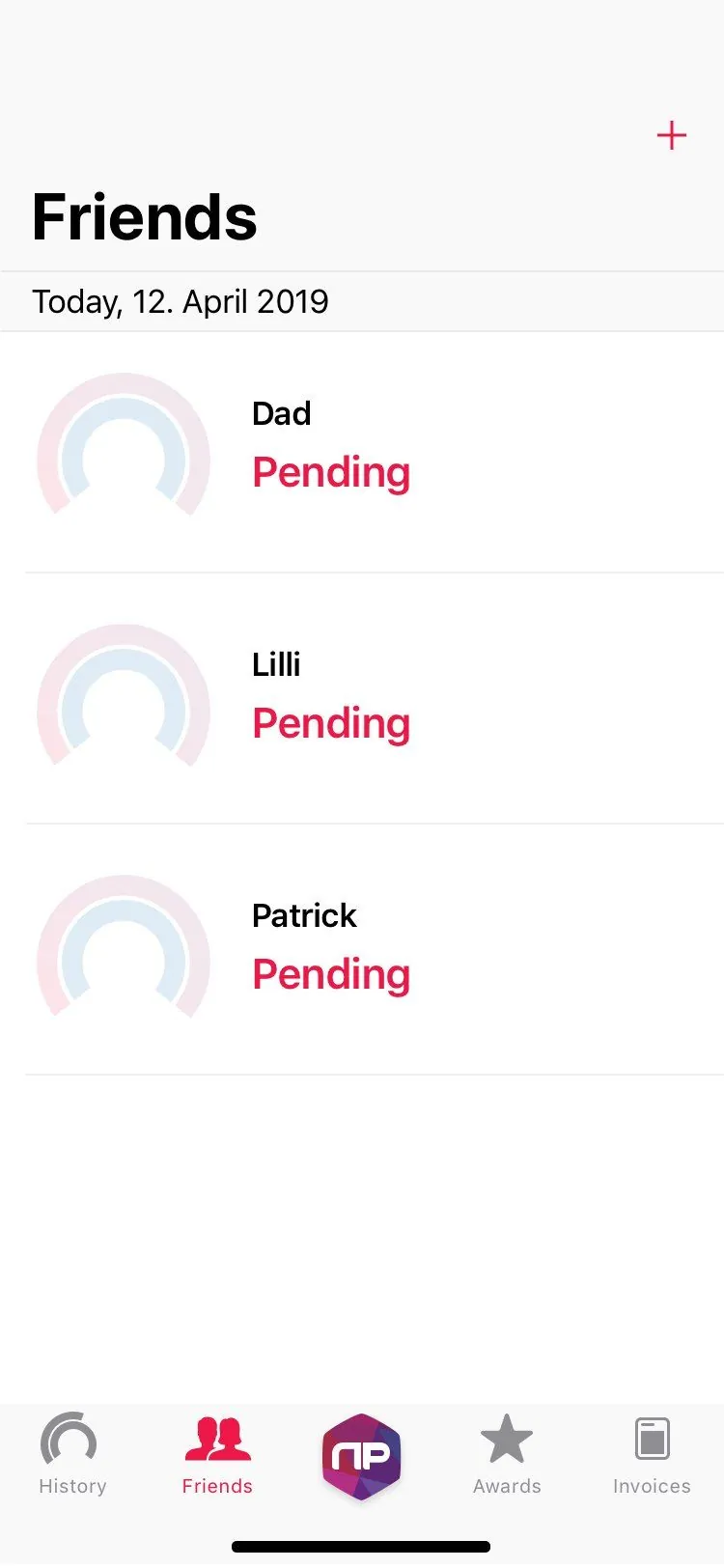 Friends list with three invitations pending