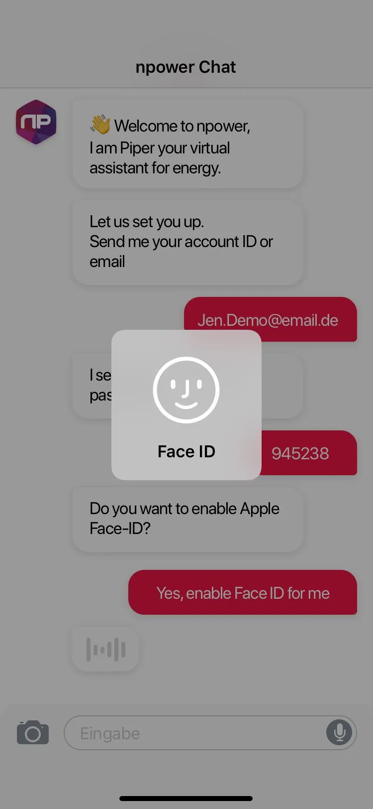 Face ID system prompt during sign-up