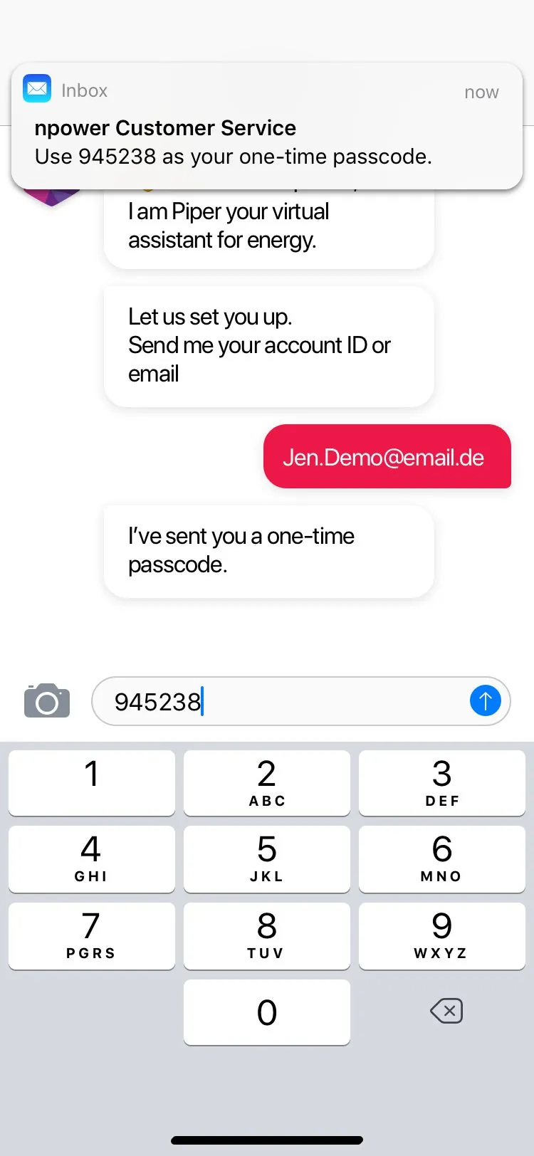 One-time passcode delivered by notification
